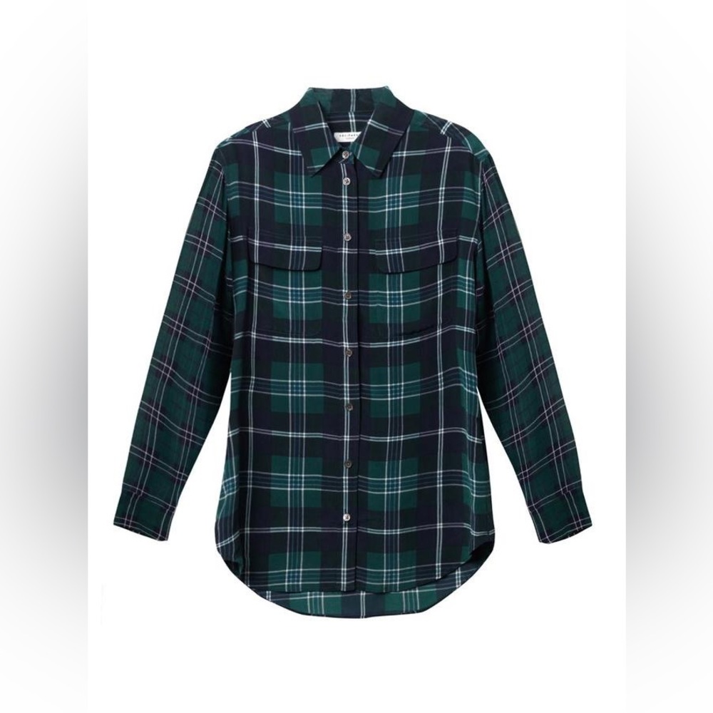Equipment signature check print silk shirt